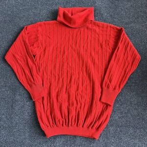 Vintage Ann W Sweater Womens Medium Red Turtleneck Ribbed Knit Hong Kong 80s